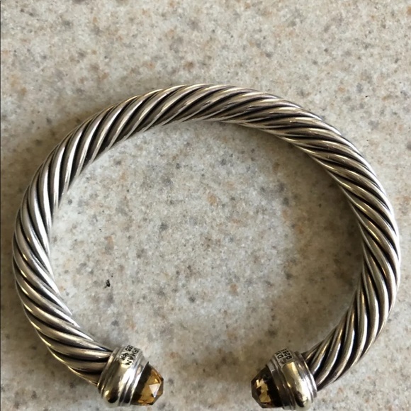 David Yurman 7mm cable citrine Cuff in SS 14k - Picture 4 of 8